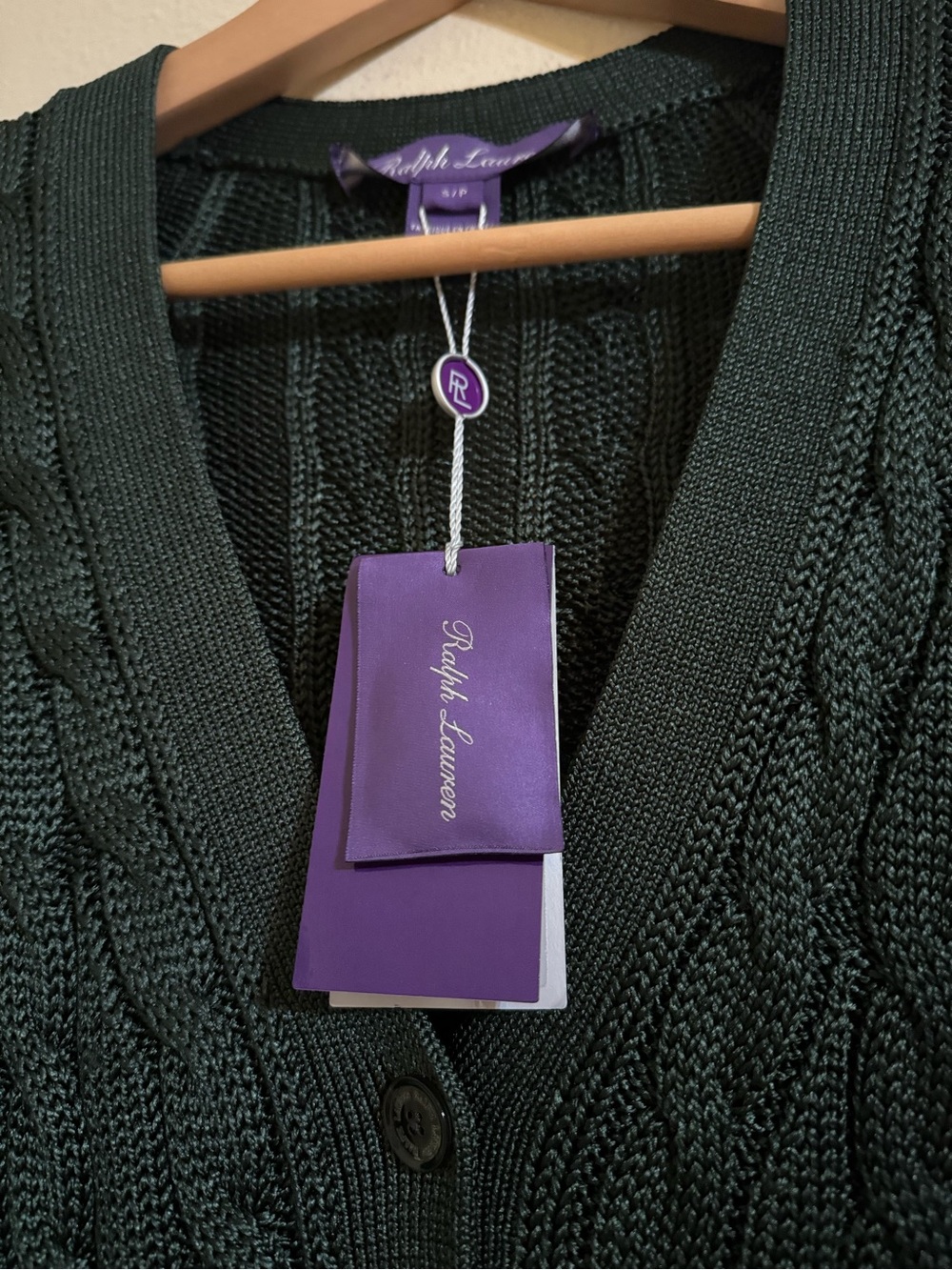 Ralph Lauren Purple Label New Cable Knit Silk Cardigan Sweater Green Small - Picture 5 of 8